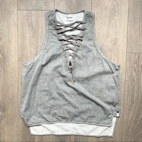 Free People One Teaspoon Dirty Work Tank Top Sleeveless Lace Up Grey XXS - Picture 7 of 17